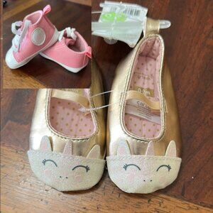 Carter's Gold Unicorn Baby Shoes and PINK unbranded SNEAKERS 2PAIRS LIKE NEW AND